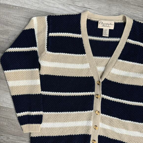 Vintage Costal Cotton/ Ramie Striped Cardigan Sweater Size Small - Picture 7 of 8